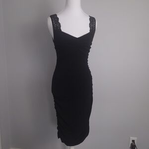 Express Black Lace Strap Ruched Bodycon Midi Dress – Women's Small